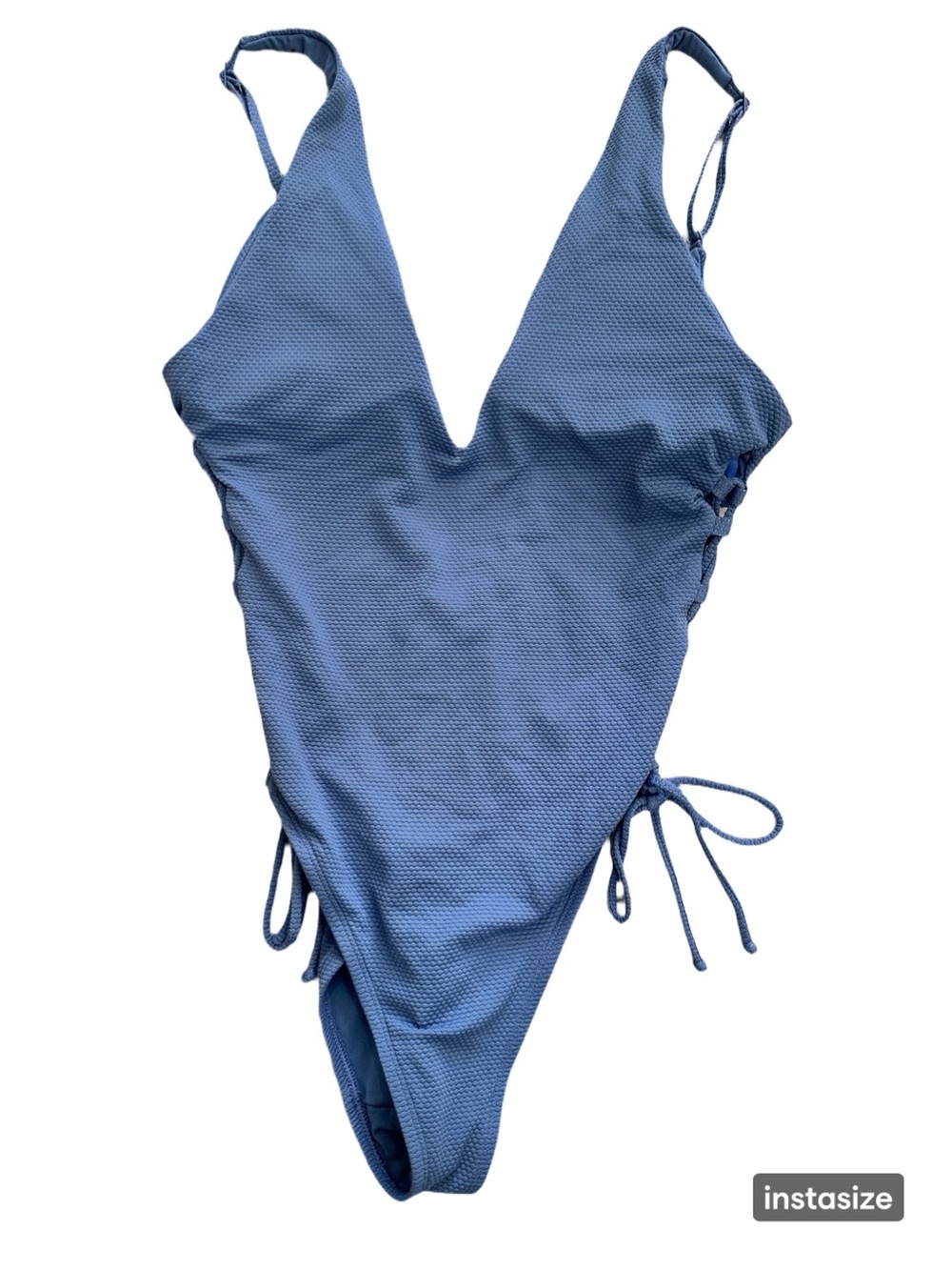 Aerie Ribbed Blue One-Piece Swimsuit with Side Ties Women’s Medium
